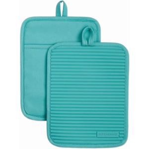 imageKitchenAid Ribbed Soft Silicone Pot Holder Set Ocean Drive 7quotx9quotAqua Sky