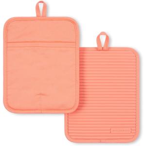 imageKitchenAid Ribbed Soft Silicone Pot Holder Set Ocean Drive 7quotx9quotBird of Paradise