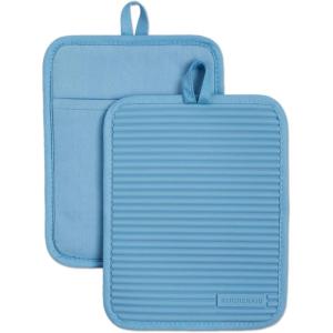 imageKitchenAid Ribbed Soft Silicone Pot Holder Set Ocean Drive 7quotx9quotBlue Velvet