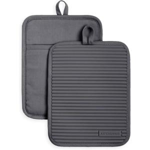 imageKitchenAid Ribbed Soft Silicone Pot Holder Set Ocean Drive 7quotx9quotCharcoal Grey