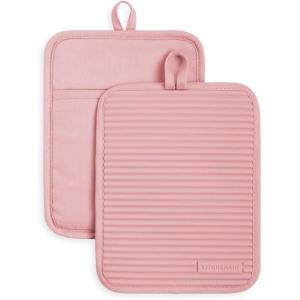 imageKitchenAid Ribbed Soft Silicone Pot Holder Set Ocean Drive 7quotx9quotDried Rose