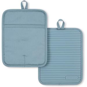 imageKitchenAid Ribbed Soft Silicone Pot Holder Set Ocean Drive 7quotx9quotFog Blue