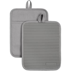 imageKitchenAid Ribbed Soft Silicone Pot Holder Set Ocean Drive 7quotx9quotGray