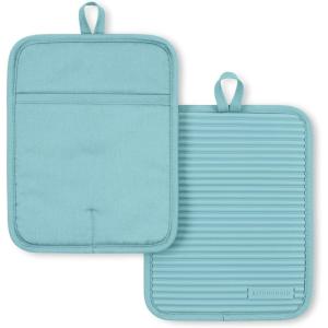 imageKitchenAid Ribbed Soft Silicone Pot Holder Set Ocean Drive 7quotx9quotMineral Water Aqua