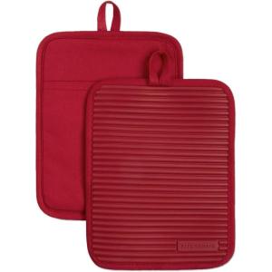 imageKitchenAid Ribbed Soft Silicone Pot Holder Set Ocean Drive 7quotx9quotPassion Red