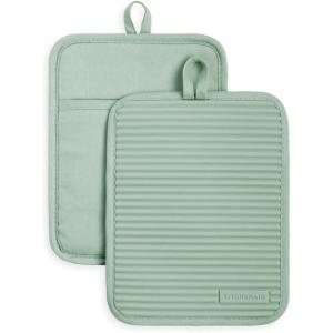 imageKitchenAid Ribbed Soft Silicone Pot Holder Set Ocean Drive 7quotx9quotPistachio