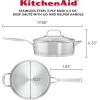 imageKitchenAid 3Ply Base Brushed Stainless Steel Deep Saute Pan with Helper Handle and Lid 45 QuartBrushed Stainless Steel
