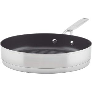 imageKitchenAid 3Ply Base Brushed Stainless Steel Nonstick Round Grill PanGriddle 1025 Inch