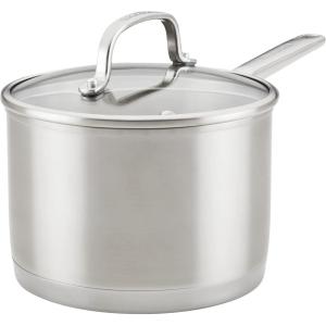 imageKitchenAid 3Ply Base Brushed Stainless Steel Sauce PanSaucepan with Lid 3 QuartBrushed Stainless Steel