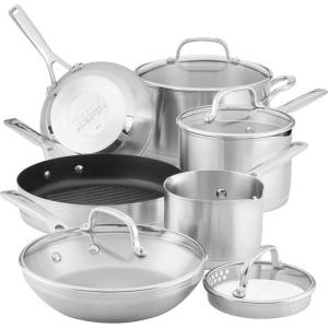 imageKitchenAid 3Ply Base Stainless Steel Cookware Pots and Pans Set 10 Piece Brushed Stainless