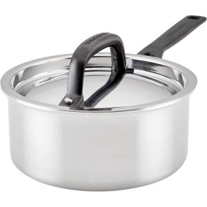 imageKitchenAid 5Ply Clad Polished Stainless Steel Saucepan with Lid 3 QuartPolished Stainless Steel