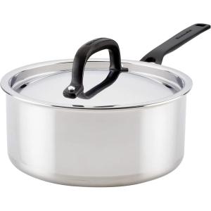 imageKitchenAid 5Ply Clad Polished Stainless Steel Saucepan with Lid 3 QuartStainless Steel