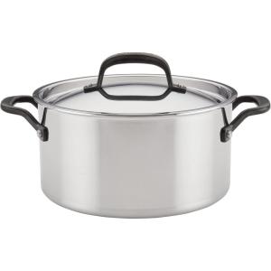 imageKitchenAid 5Ply Clad Polished Stainless Steel Stock PotStockpot with Lid 6 QuartStainless Steel
