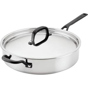 imageKitchenAid 5Ply Clad Stainless Steel Stainless Steel Induction Saute Pan with Lid 5 Quart  Polished Stainless SteelStainless Steel
