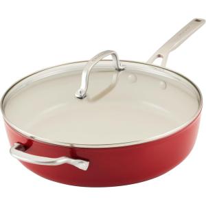 imageKitchenAid Hard Anodized Ceramic 5Quart Nonstick Saut Pan with ShatterResistant Lid ampamp Riveted Handle  Durable Even Heating Easy Clean Oven Safe to 500F Matte BlackEmpire Red