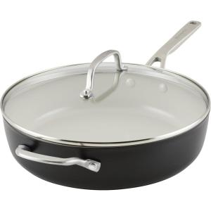 imageKitchenAid Hard Anodized Ceramic 5Quart Nonstick Saut Pan with ShatterResistant Lid ampamp Riveted Handle  Durable Even Heating Easy Clean Oven Safe to 500F Matte BlackMatte Black