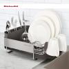 imageKitchenAid Compact Space Saving Rust Resistant Dish Rack with Angled Self Draining Drain Board and Removable Flatware Caddy 1606Inch GrayBlack
