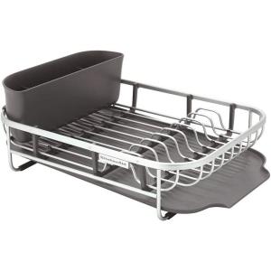 imageKitchenAid Compact Space Saving Aluminum Rust Resistant Dish Rack with Angled Self Draining Drainboard and Removable Flatware Caddy 17Inch CharcoalCharcoal