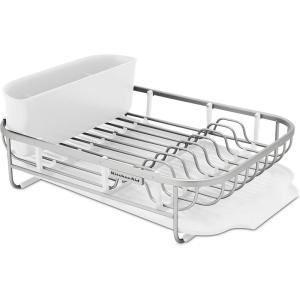 imageKitchenAid Compact Space Saving Aluminum Rust Resistant Dish Rack with Angled Self Draining Drainboard and Removable Flatware Caddy 17Inch CharcoalWhite