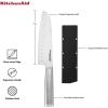 imageKitchenAid Gourmet Forged Steak Knife Set HighCarbon Japanese Stainless Steel 4 Piece Brushed7Inch Santoku Knife