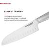 imageKitchenAid Gourmet Forged Steak Knife Set HighCarbon Japanese Stainless Steel 4 Piece Brushed7Inch Santoku Knife