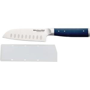 imageKitchenAid Gourmet Forged Chef Knife with CustomFit Blade Cover Sharp Kitchen Knife HighCarbon Japanese Stainless Steel Blade 8 inch Ink BlueInk Blue