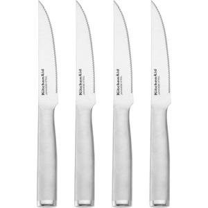 imageKitchenAid Gourmet Forged Steak Knife Set HighCarbon Japanese Stainless Steel 4 Piece Brushed4Piece Steak Knife Set