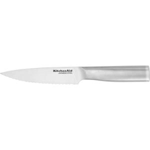imageKitchenAid Gourmet Forged Steak Knife Set HighCarbon Japanese Stainless Steel 4 Piece Brushed55Inch Serrated Utility Knife