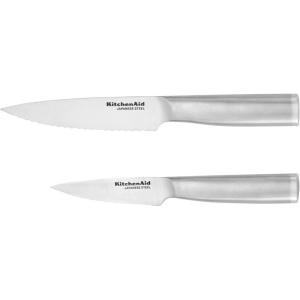 imageKitchenAid Gourmet Forged Steak Knife Set HighCarbon Japanese Stainless Steel 4 Piece BrushedUtility and Paring Knife Set Set