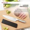 imageKitchenAid Gourmet Forged Stainless Steel Chef Knife with CustomFit Blade Cover Sharp Kitchen Knife HighCarbon Japanese Stainless Steel Blade 8 Inch Brushed Stainless Steel HandleBrushed Stainless Steel Handle