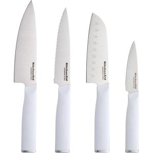 imageKitchenAid Chef Set with CustomFit Covers Sharp Kitchen Knife HighCarbon Japanese Stainless Steel Blade 4 Piece MulticolorWhite