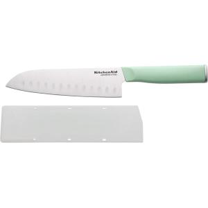 imageKitchenAid Classic Santoku Knife with CustomFit Blade Cover Sharp Kitchen Knife HighCarbon Japanese Stainless Steel 7 inch PistachioPistachio