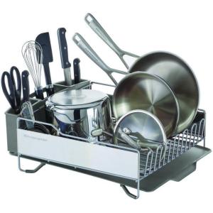 imageKitchenAid Large Capacity Full Size Rust Resistant Dish Rack with Angled Drain Board and Removable Flatware Caddy Light GreyLight Grey