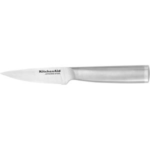 imageKitchenAid Gourmet Forged Stainless Steel Paring Knife with CustomFit Blade Cover 35inch Sharp Kitchen Knife HighCarbon Japanese Stainless Steel Blade Brushed Stainless Steel Handle