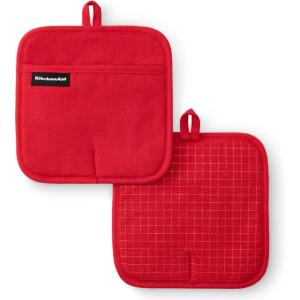 imageKITCHENAID Gourmet Series Gridlines Pot Holders 2Pack Set Heat Resistant up to 600F Soft Silicone Grip Magnetic Cuff Passion Red 8quotx8quotPassion Red