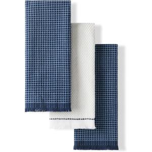 imageKitchenAid Gourmet Series Gridlines Kitchen Towels 3Pack Set 100 Cotton Absorbent Mineral Water Aqua 18quotx28quotInk Blue
