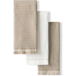 imageKitchenAid Gourmet Series Gridlines Kitchen Towels 3Pack Set 100 Cotton Absorbent Mineral Water Aqua 18quotx28quotMilkshake Tan