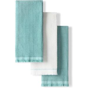 imageKitchenAid Gourmet Series Gridlines Kitchen Towels 3Pack Set 100 Cotton Absorbent Mineral Water Aqua 18quotx28quotMineral Water Aqua