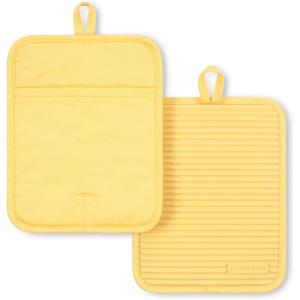 imageKITCHENAID Ribbed Soft Silicone Pot Holder 2Pack Set 2025 Color of The Year Butter Yellow 7quotx9quotButter Yellow