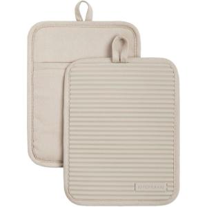 imageKITCHENAID Ribbed Soft Silicone Pot Holder 2Pack Set 2025 Color of The Year Butter Yellow 7quotx9quotMilkshake