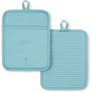 imageKITCHENAID Ribbed Soft Silicone Pot Holder 2Pack Set 2025 Color of The Year Butter Yellow 7quotx9quotMineral Water Aqua