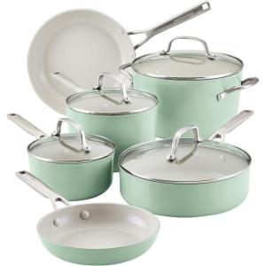 imageKitchenAid Hard Anodized Ceramic Nonstick CookwarePots and Pans Set 10 Piece  Pistachio