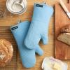 imageKITCHENAID Gourmet Series Gridlines Oven Mitts 2Pack Set Heat Resistant up to 600F Soft Silicone Grip Magnetic Cuff Matte Black 7quotx14quotBlue Velvet