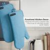 imageKITCHENAID Gourmet Series Gridlines Oven Mitts 2Pack Set Heat Resistant up to 600F Soft Silicone Grip Magnetic Cuff Matte Black 7quotx14quotBlue Velvet