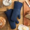 imageKITCHENAID Gourmet Series Gridlines Oven Mitts 2Pack Set Heat Resistant up to 600F Soft Silicone Grip Magnetic Cuff Matte Black 7quotx14quotInk Blue