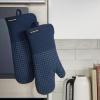imageKITCHENAID Gourmet Series Gridlines Oven Mitts 2Pack Set Heat Resistant up to 600F Soft Silicone Grip Magnetic Cuff Matte Black 7quotx14quotInk Blue