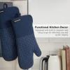 imageKITCHENAID Gourmet Series Gridlines Oven Mitts 2Pack Set Heat Resistant up to 600F Soft Silicone Grip Magnetic Cuff Matte Black 7quotx14quotInk Blue