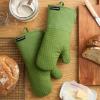 imageKITCHENAID Gourmet Series Gridlines Oven Mitts 2Pack Set Heat Resistant up to 600F Soft Silicone Grip Magnetic Cuff Matte Black 7quotx14quotMatcha Green