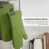 imageKITCHENAID Gourmet Series Gridlines Oven Mitts 2Pack Set Heat Resistant up to 600F Soft Silicone Grip Magnetic Cuff Matte Black 7quotx14quotMatcha Green