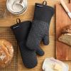 imageKITCHENAID Gourmet Series Gridlines Oven Mitts 2Pack Set Heat Resistant up to 600F Soft Silicone Grip Magnetic Cuff Matte Black 7quotx14quotMatte Black